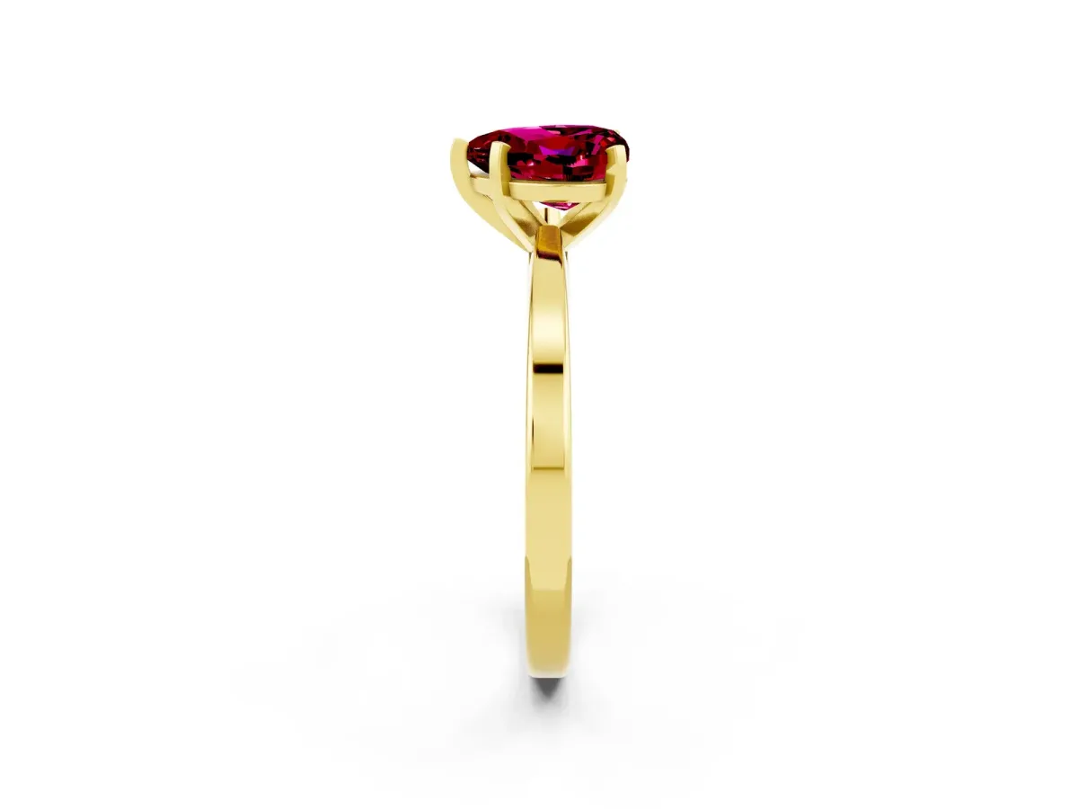 Heart Cut Garnet Solitaire Engagement Ring with Classic Band and Four-Prong Setting Yellow gold