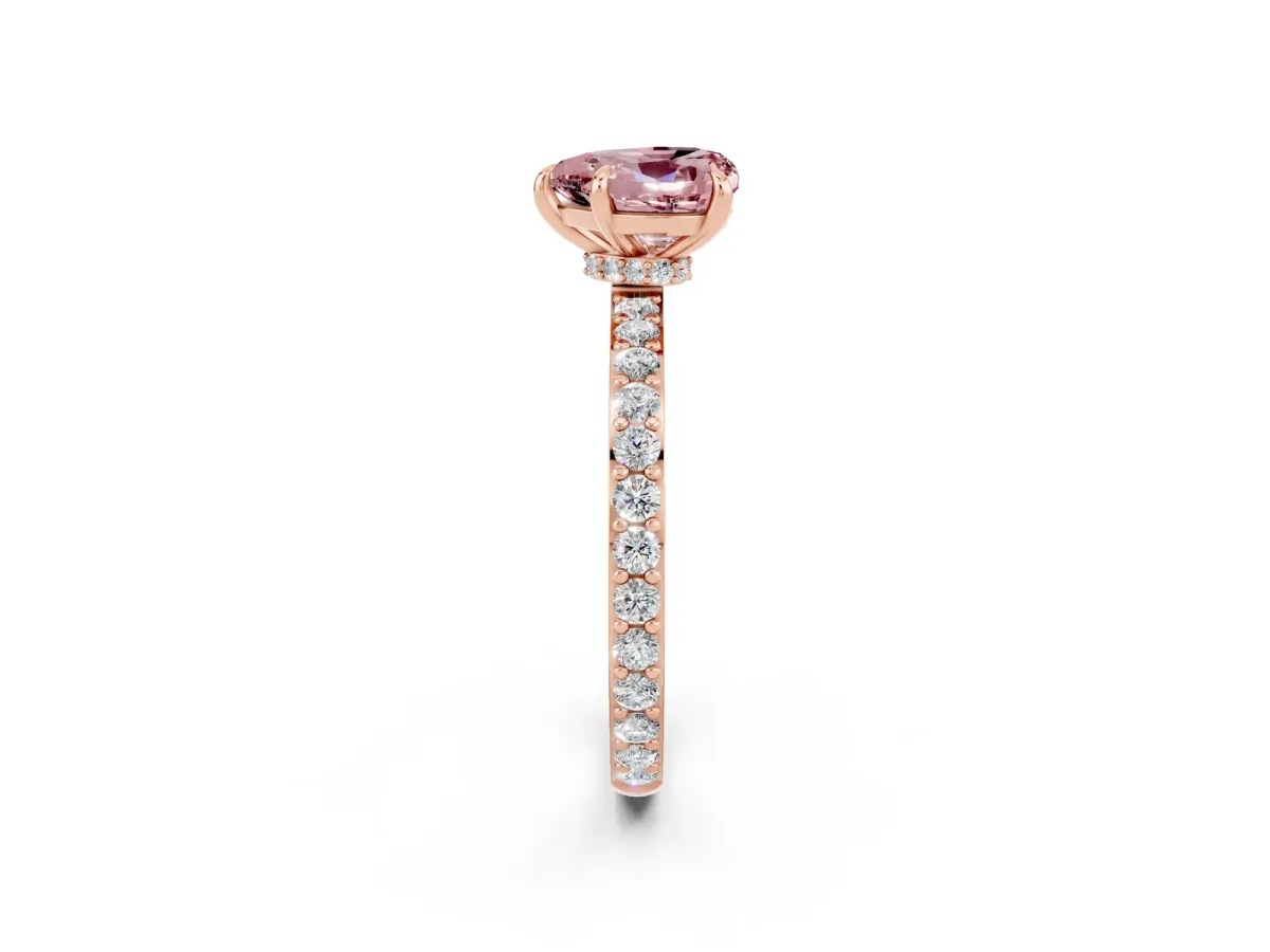 Heart Cut Morganite Solitaire Engagement Ring with Pavé Band and Four-Prong Setting Rose gold