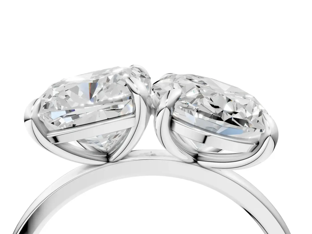 Oval and Cushion Toi Moi Ring with Prong Setting and Plain Band Platinum