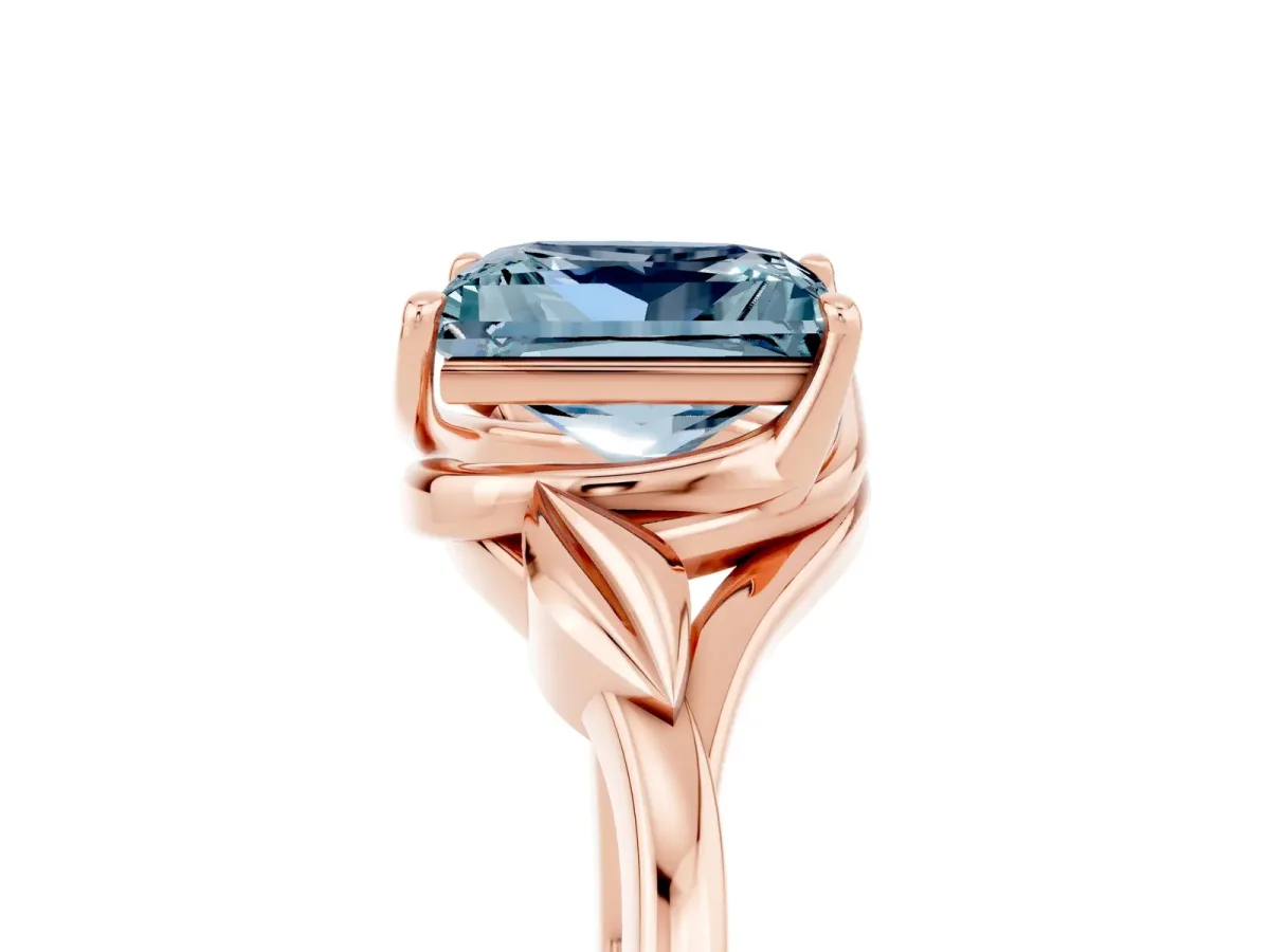 Princess Cut Aquamarine Solitaire Ring with Twist Band and Four-Prong Setting Rose gold