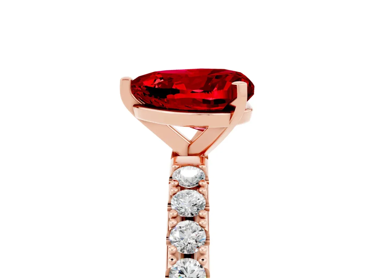 Heart Cut Ruby Solitaire Pavé Band with Four-Prong Setting Rose gold