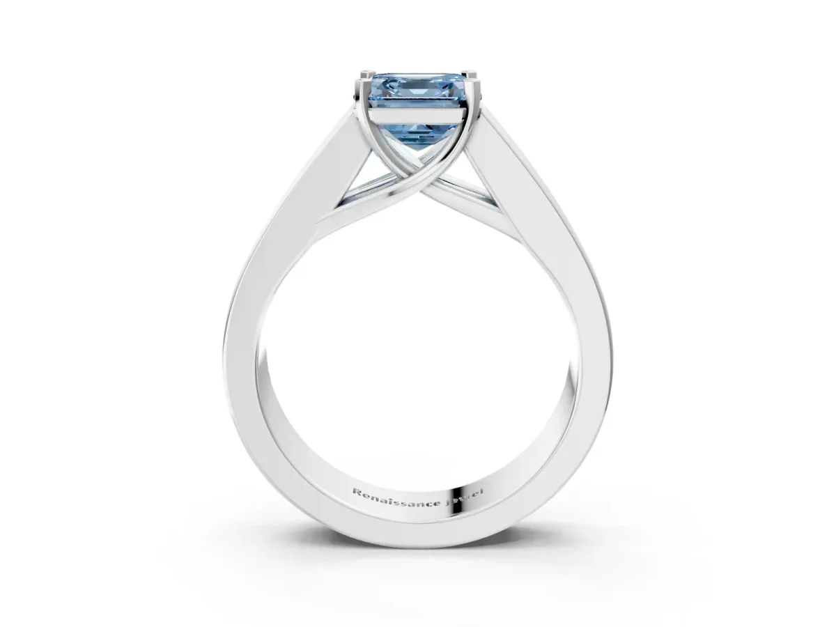 Fancy Blue Asscher Cut Cut Channel Set Solitaire Ring with Four-Prong Setting Platinum