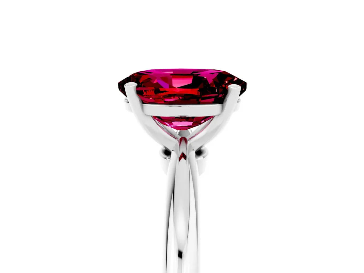Oval Cut Garnet Solitaire Ring with Six-Prong Setting and Classic Band Platinum