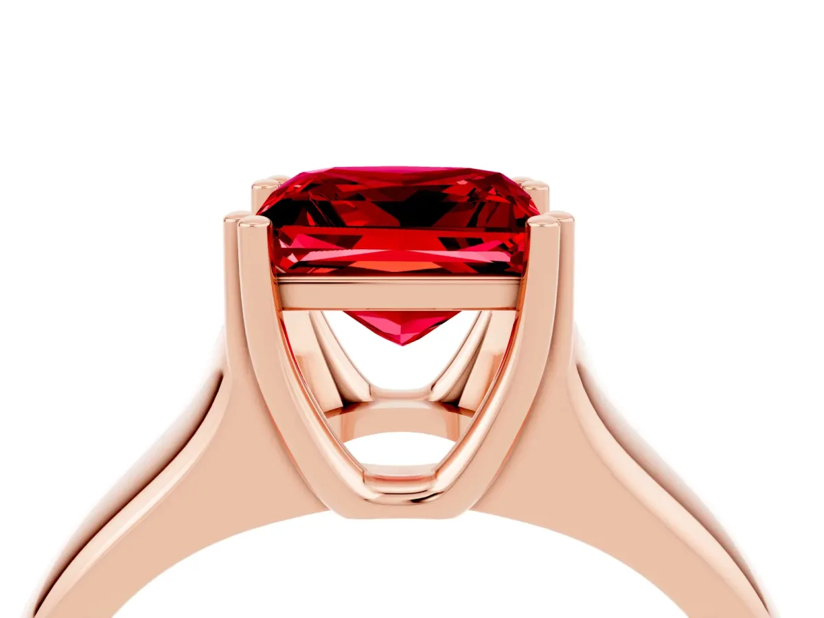 Princess Cut Ruby Solitaire Ring with Wide Band and Prong Setting Rose gold