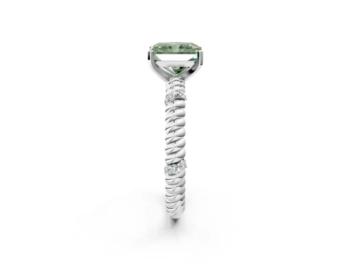 Fancy Green Radiant Cut Solitaire Twisted Band Prong Set Engagement Ring Platinum