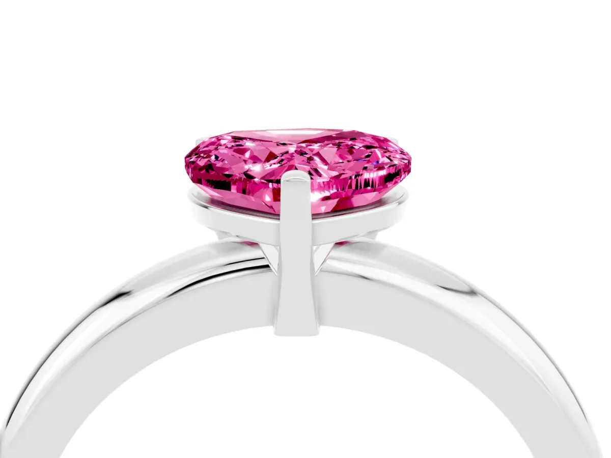 Heart Cut Pink Sapphire Solitaire Engagement Ring with Round Band and Four-Prong Setting White gold