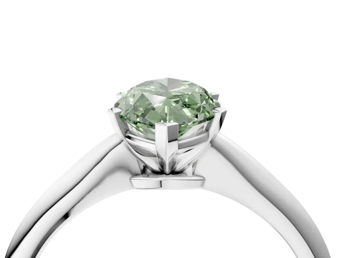 Fancy Green Marquise Cut Diamond Solitaire Engagement Ring with Classic Band and Four-Prong Setting White gold