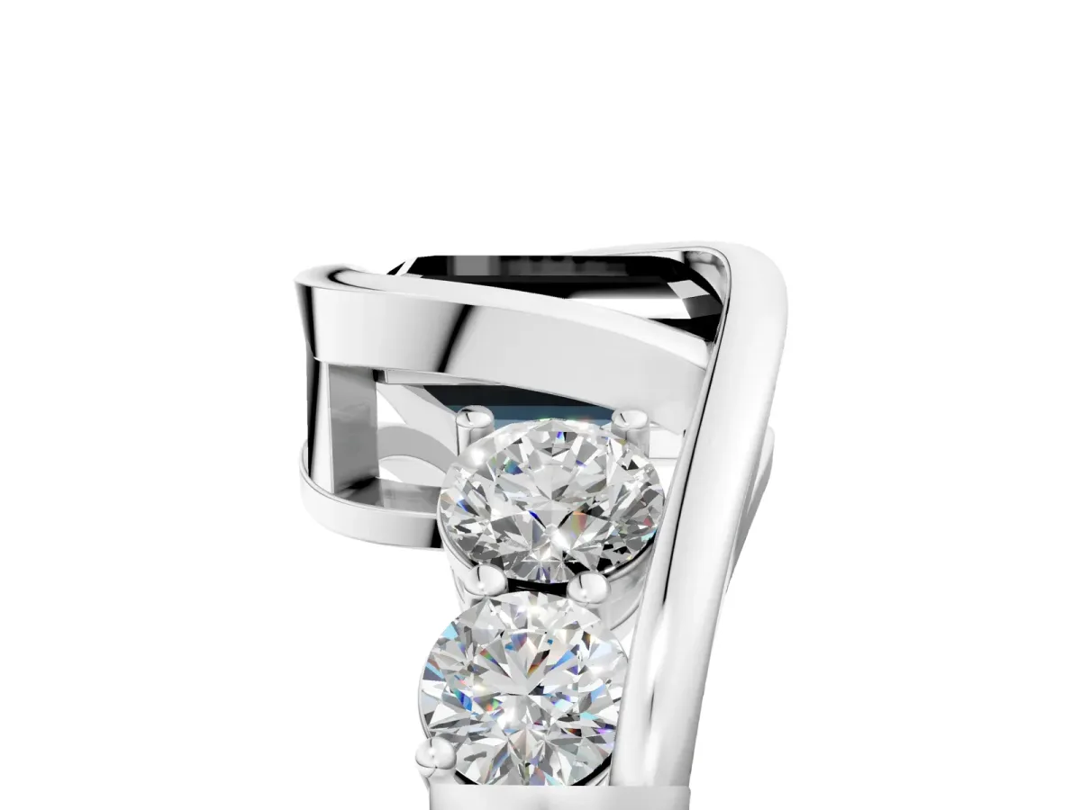 Fancy Black Bezel Set Emerald Cut Diamond Bypass Ring with Round Accents Silver