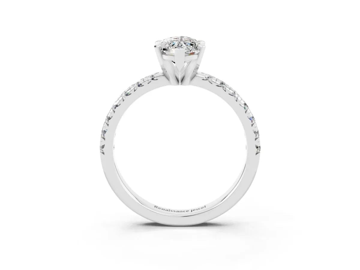 Marquise Cut Moissanite Solitaire Pavé Engagement Ring with Round Band and Prong Setting White gold