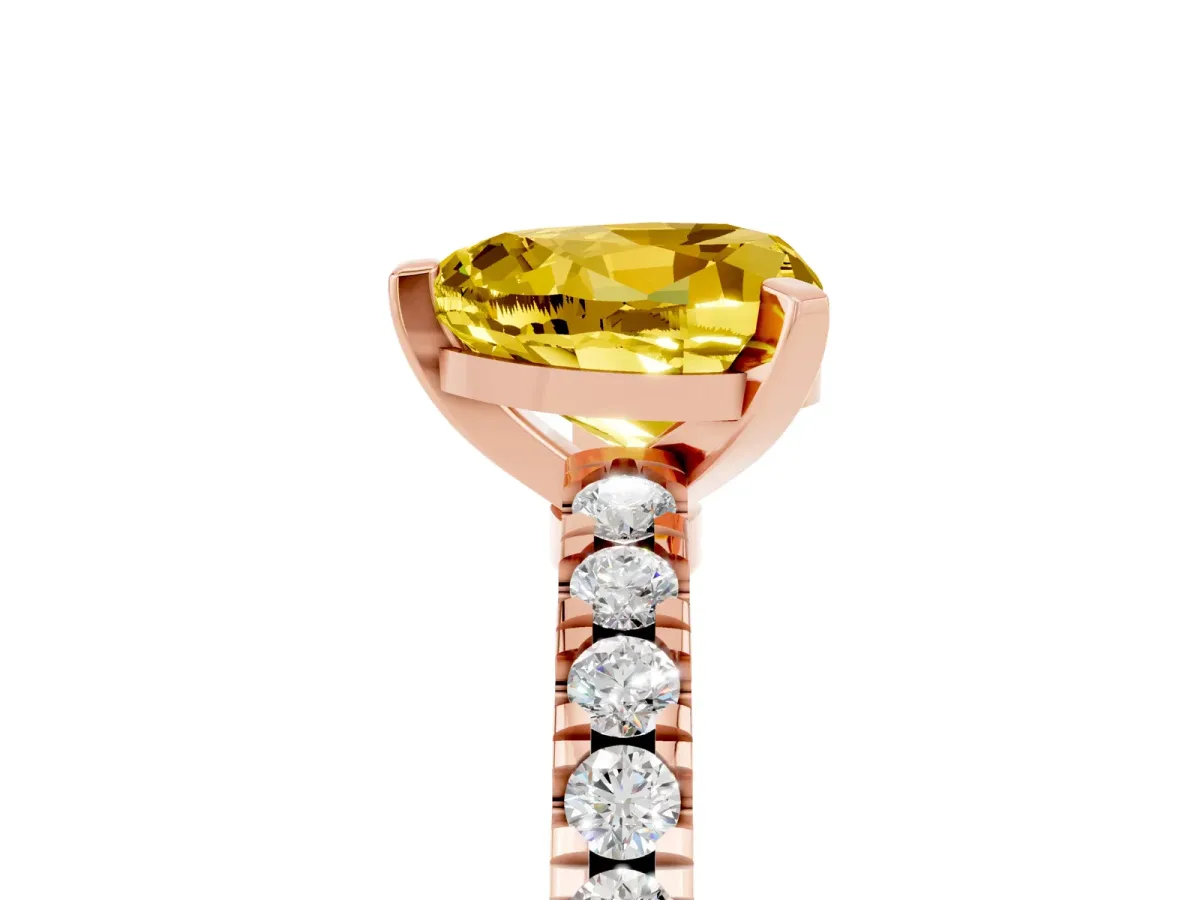 Heart Cut Solitaire Yellow Sapphire with Pavé Band and Four-Prong Setting Rose gold