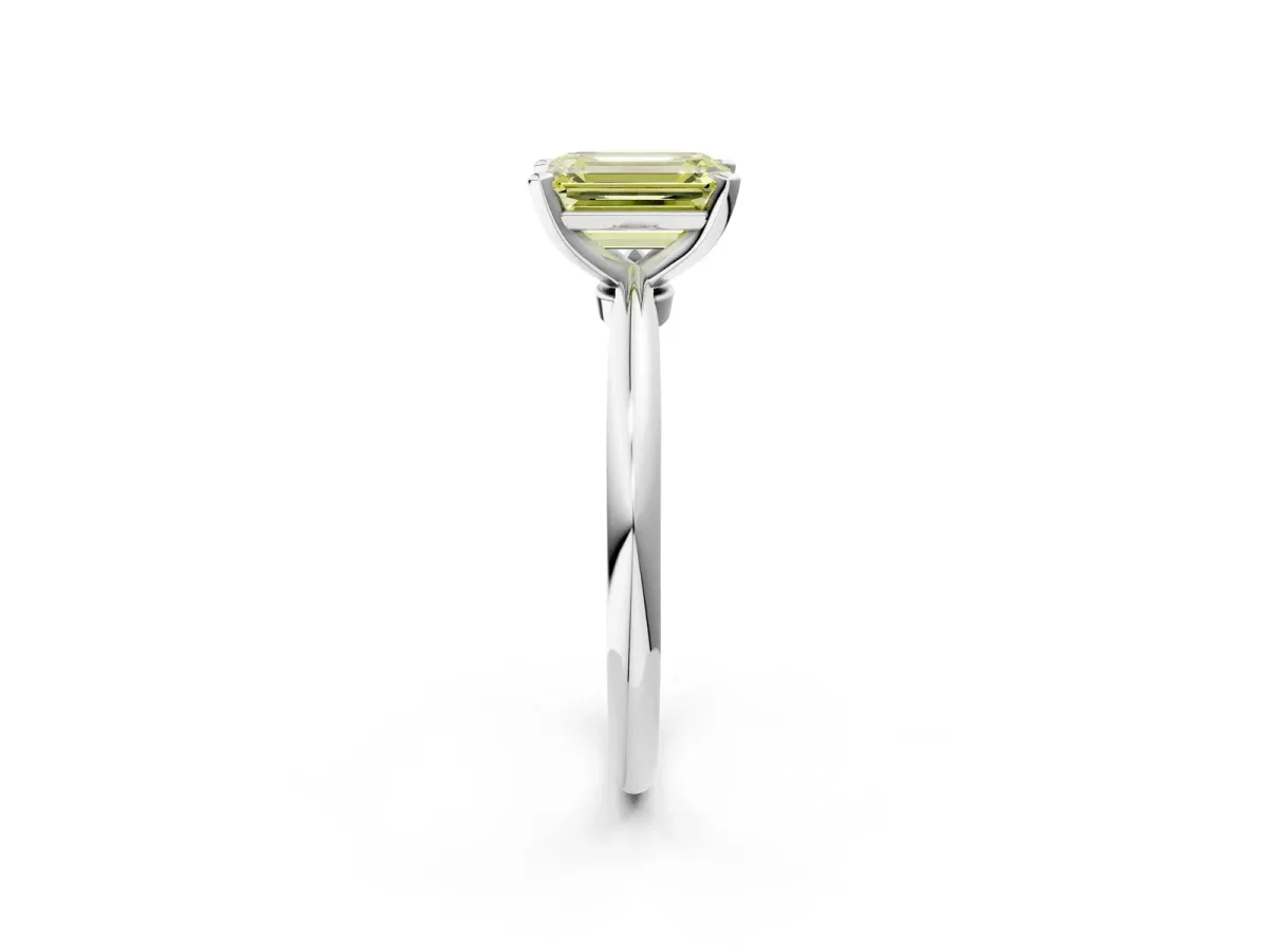 Fancy Yellow Emerald Cut Diamond Solitaire Ring with Six-Prong Setting and Classic Band Platinum