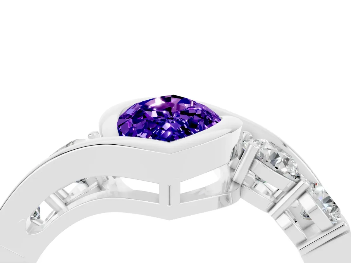 Bezel Set Marquise Cut Tanzanite Bypass Ring with Round Accents Silver