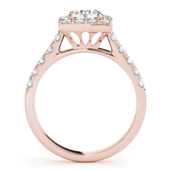 Halo Round Cut Diamond Pave Band Prong Setting Ring Rose gold