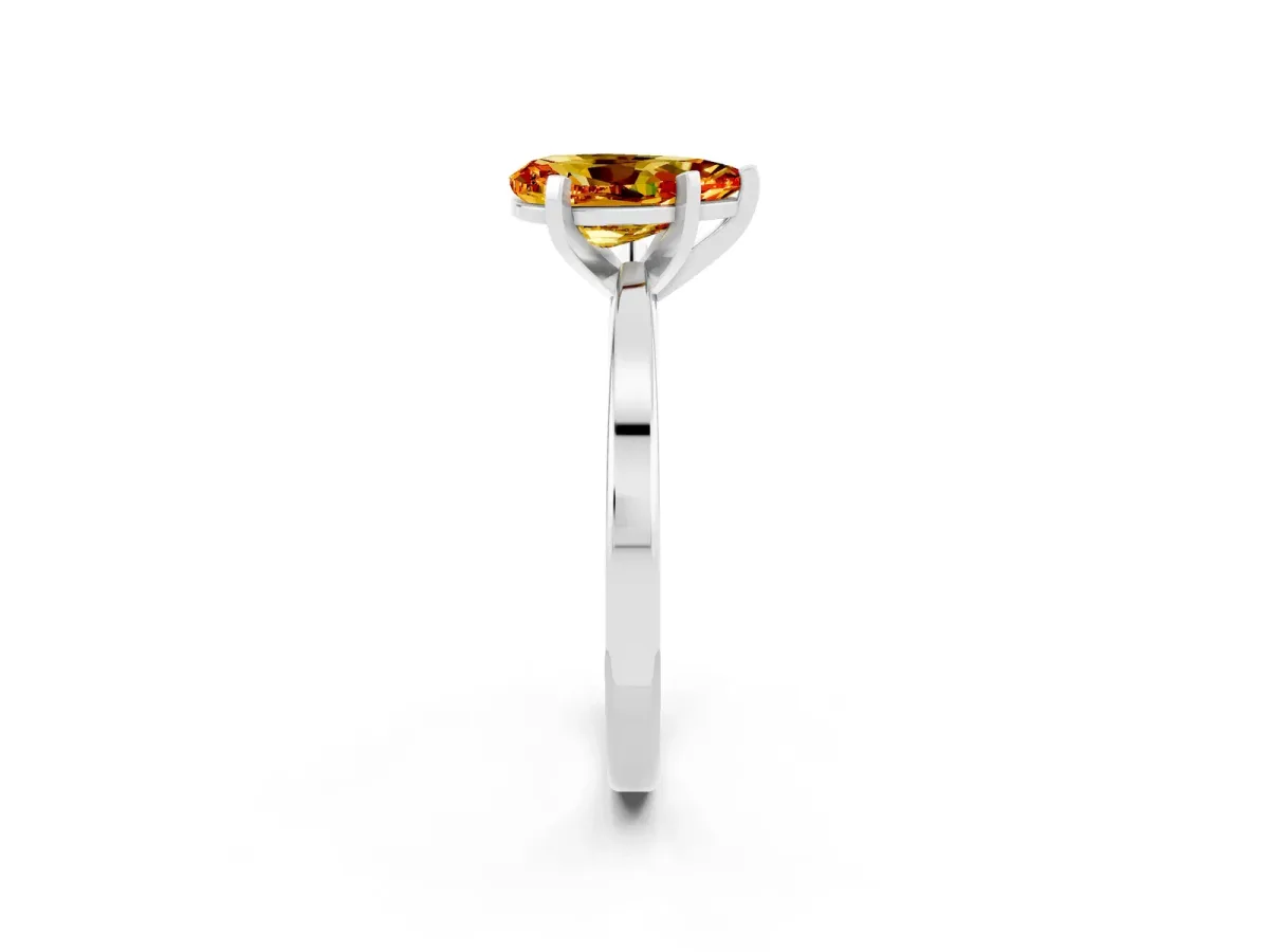 Pear Cut Citrine Solitaire Engagement Ring with Classic Band and Four-Prong Setting Silver