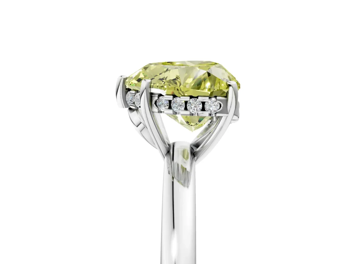 Fancy Yellow Heart Cut Solitaire Diamond Ring with Prong Setting and Plain Band Silver