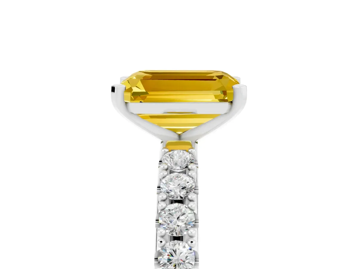 Emerald Cut Yellow Sapphire Solitaire Pavé Band with Four-Prong Setting Platinum