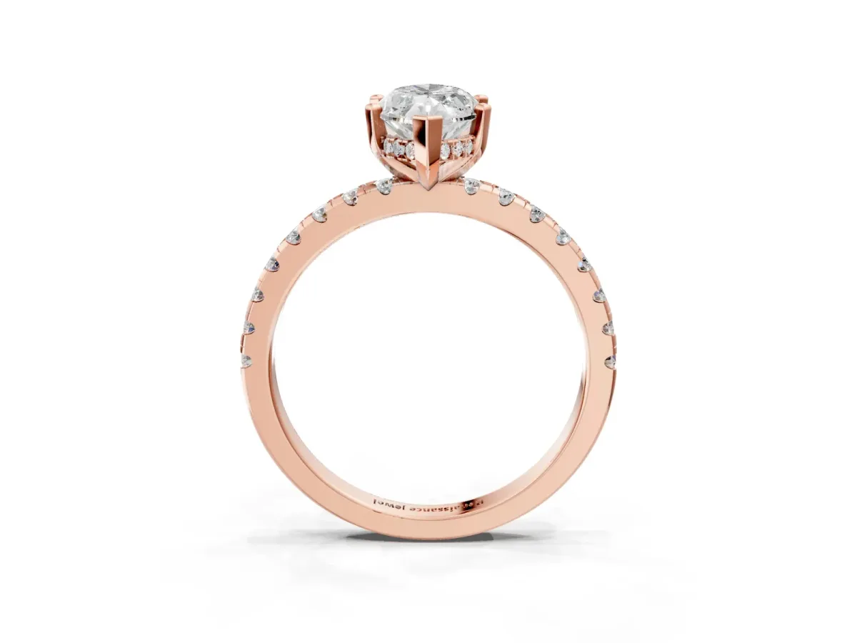 Marquise Cut Diamond Solitaire Ring with Round Moissanite Pavé Band and Four-Prong Setting Rose gold