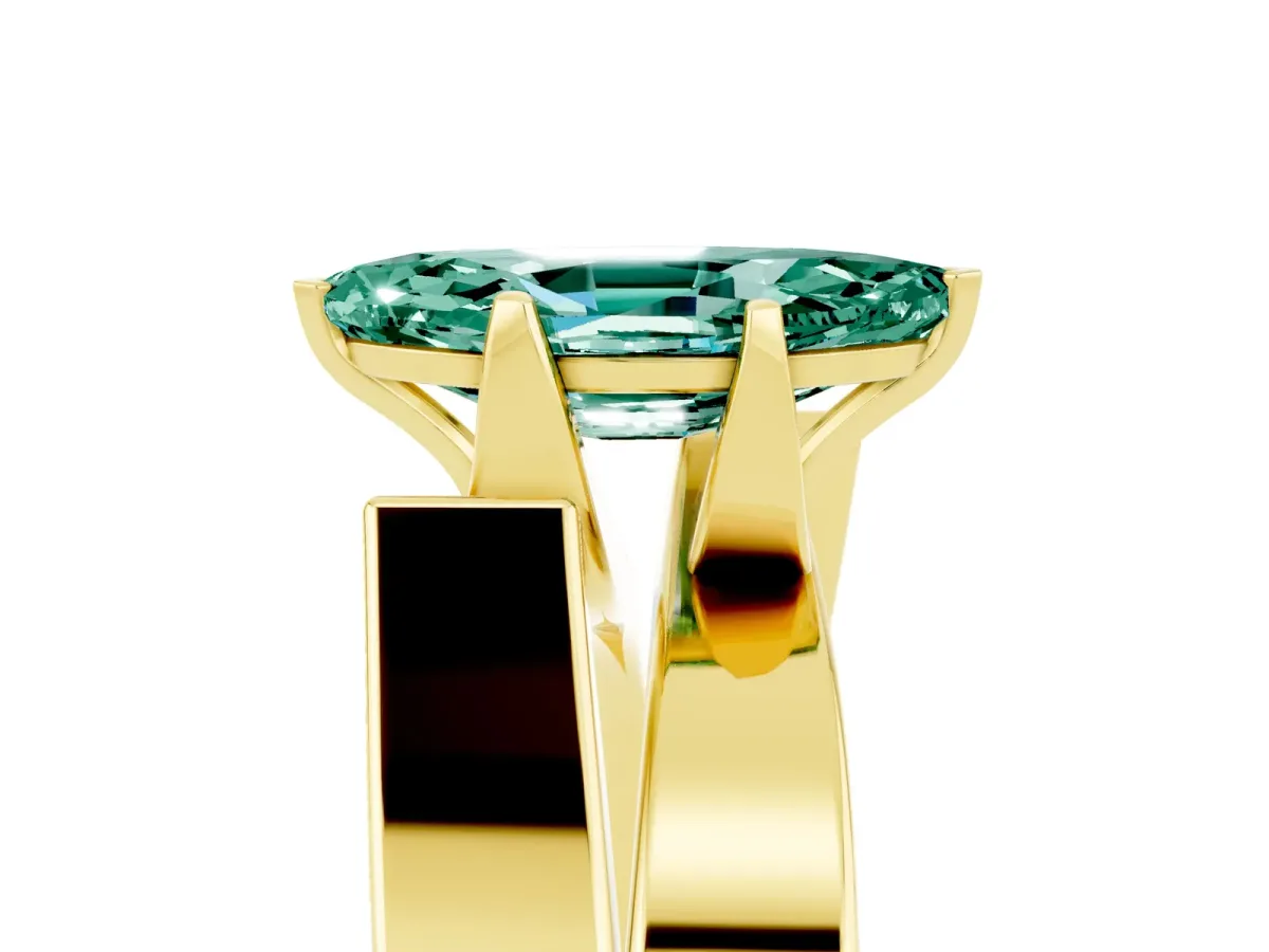 Modern Tension Set Marquise Cut Green Sapphire Solitaire Wide Band Ring Yellow gold