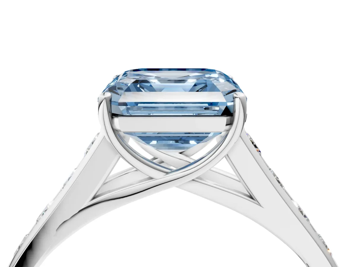 Fancy Blue Asscher Cut Brilliant Channel-Set Solitaire Ring with Four-Prong Setting Platinum