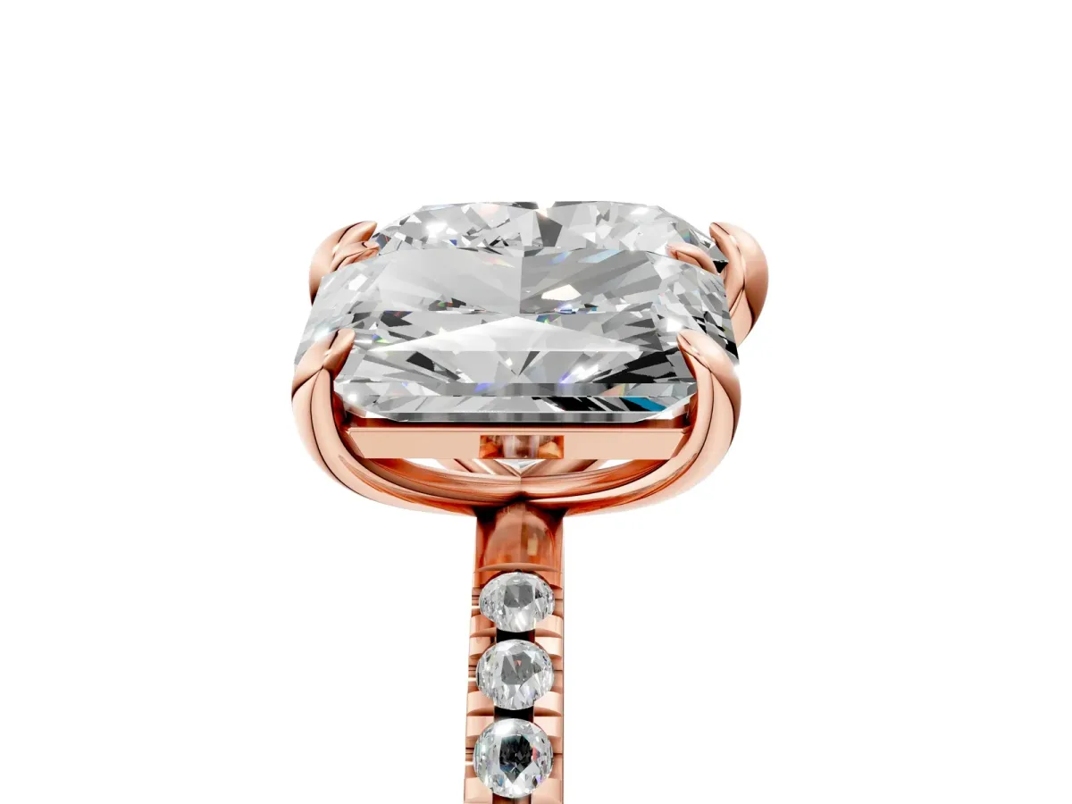 Radiant and Heart Toi Moi Ring with Prong Setting and Pave Band Rose gold