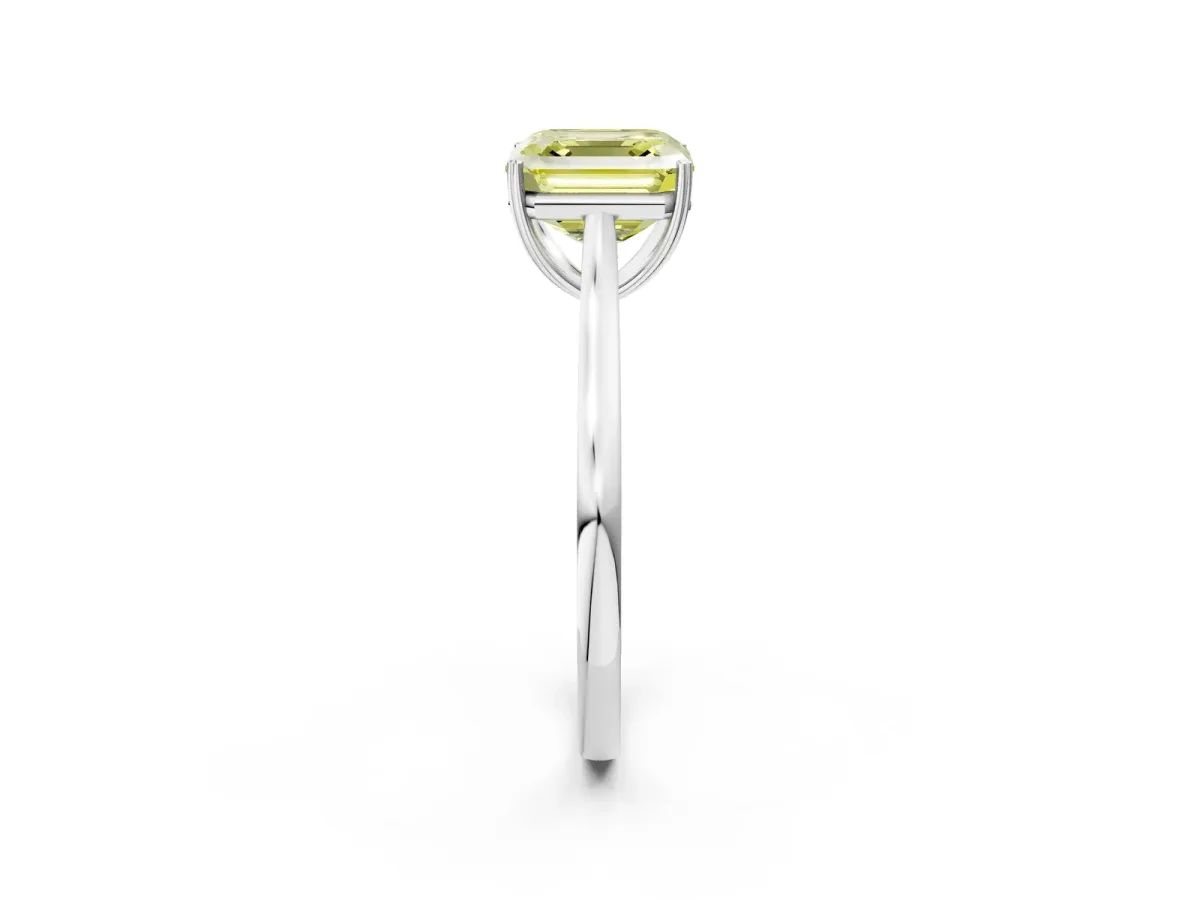 Fancy Yellow Asscher Cut Solitaire Heart Prong Engagement Ring with Tapered Band Platinum