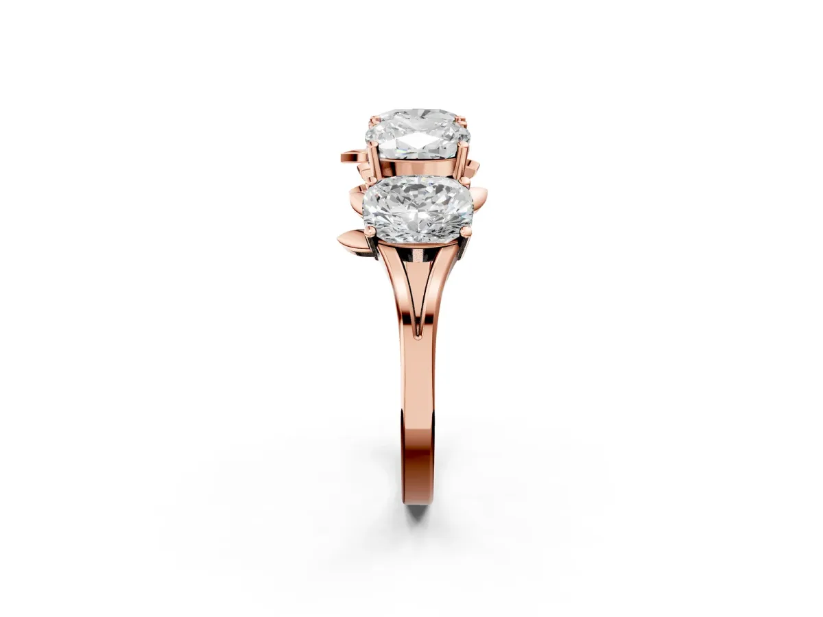 Four-Stone Elongated Cushion Diamond Band with Nature-Inspired Prong Setting Rose gold