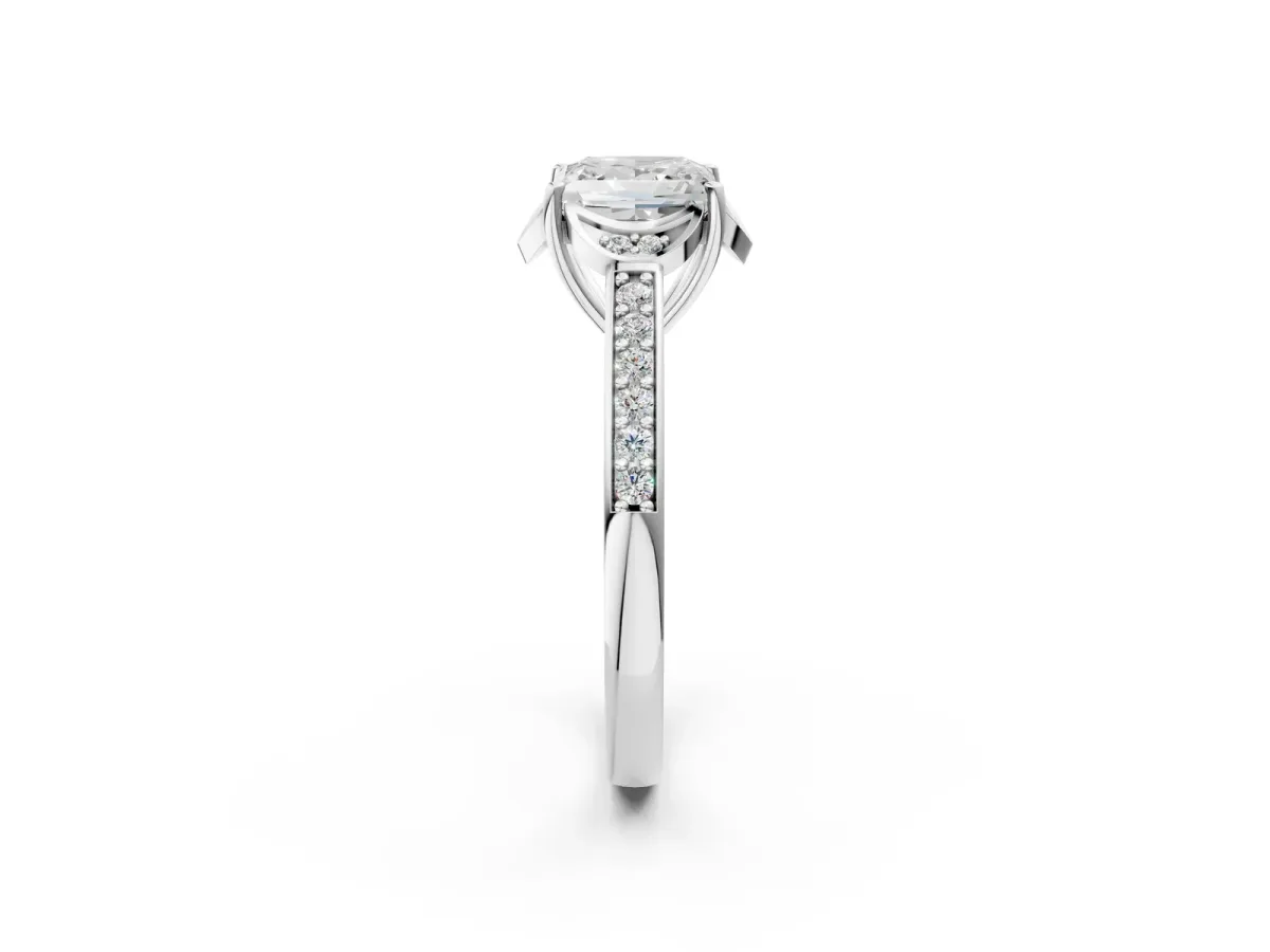 Princess Cut Cut Halo Diamond Ring with Channel Set Band and Four-Prong Setting White gold