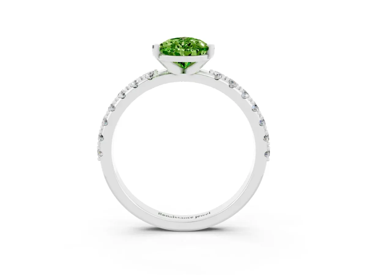 Pear Cut Peridot Solitaire Pavé Band with Four-Prong Setting Silver
