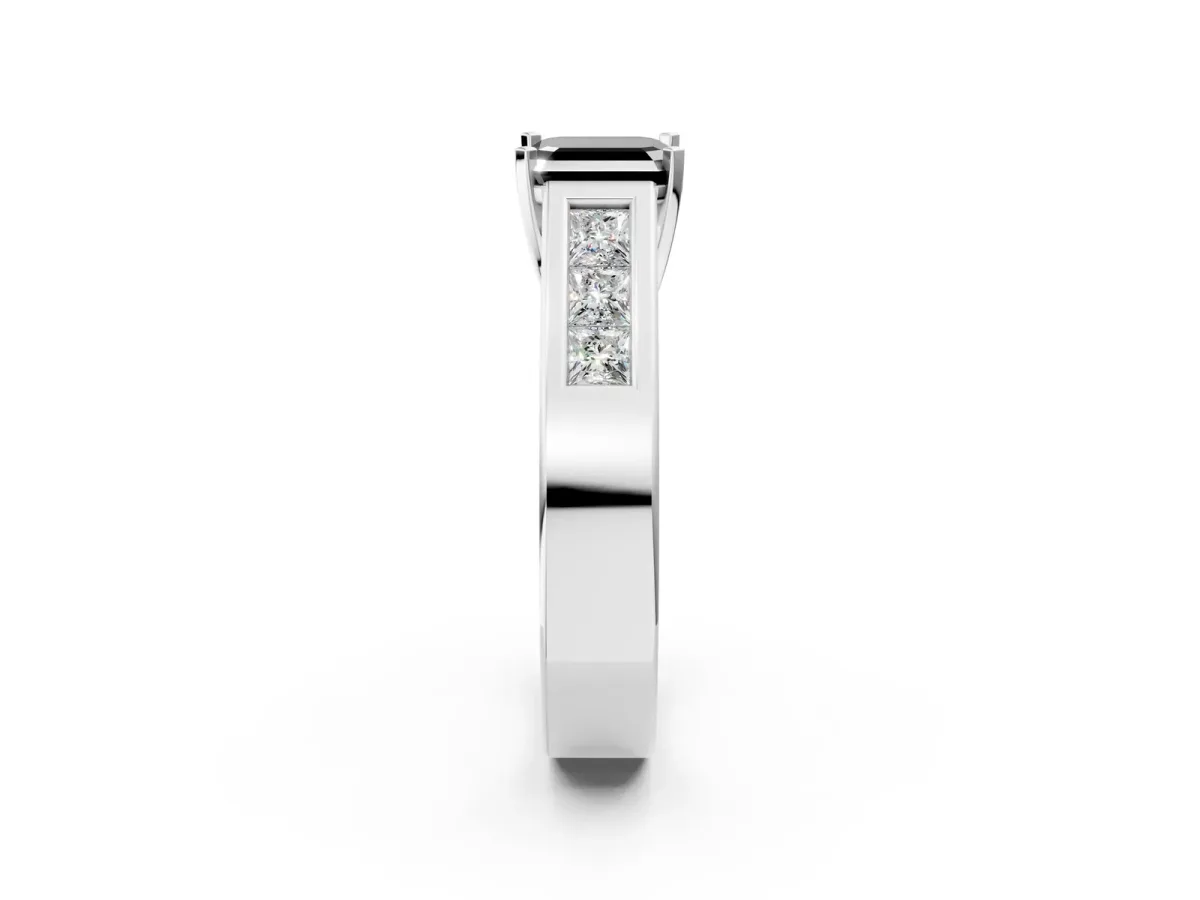 Fancy Black Asscher Cut Cut Channel Set Solitaire Ring with Four-Prong Setting Platinum