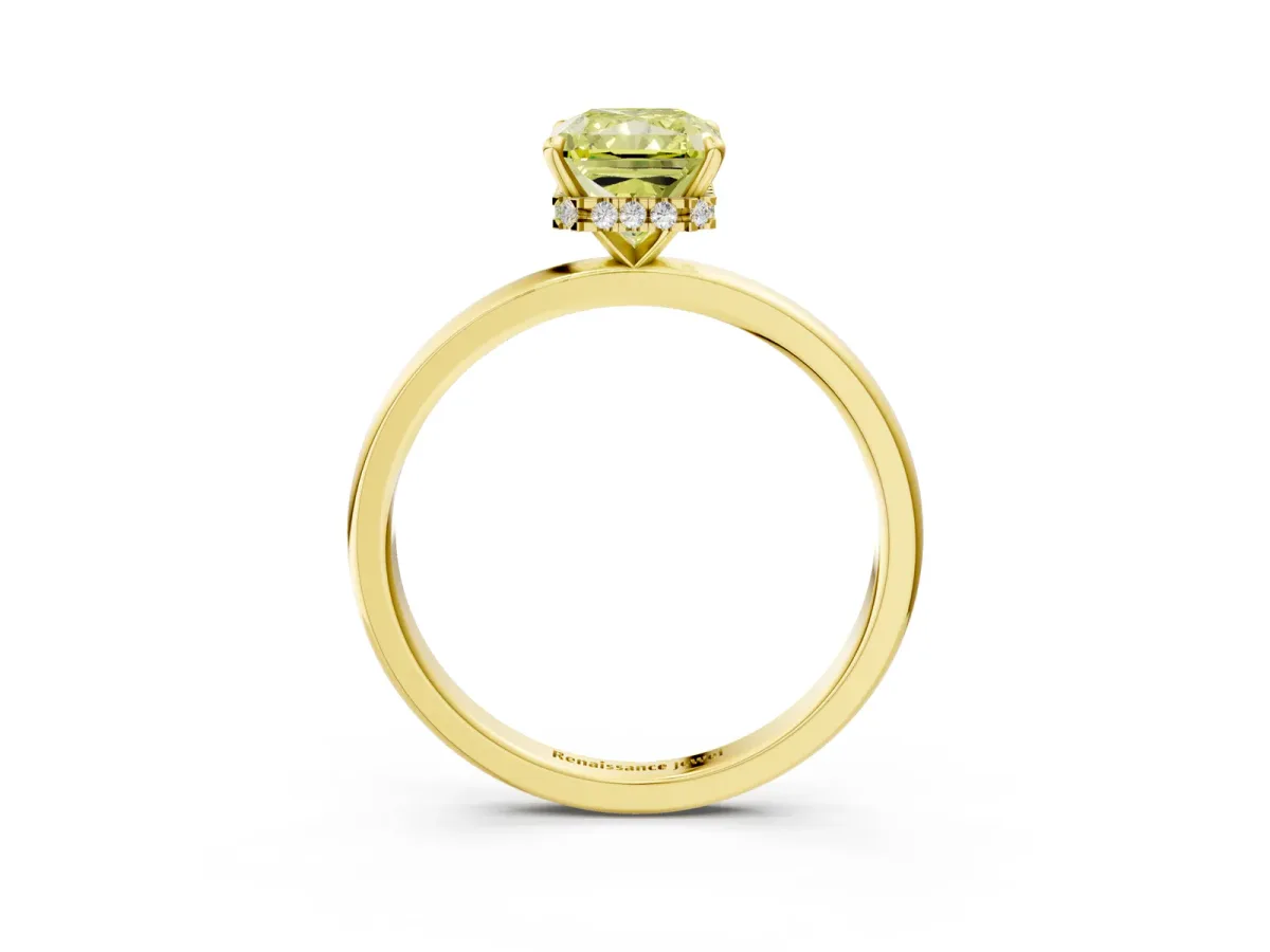 Fancy Yellow Radiant Cut Solitaire Engagement Ring with Cathedral Band and Four-Prong Setting Yellow gold