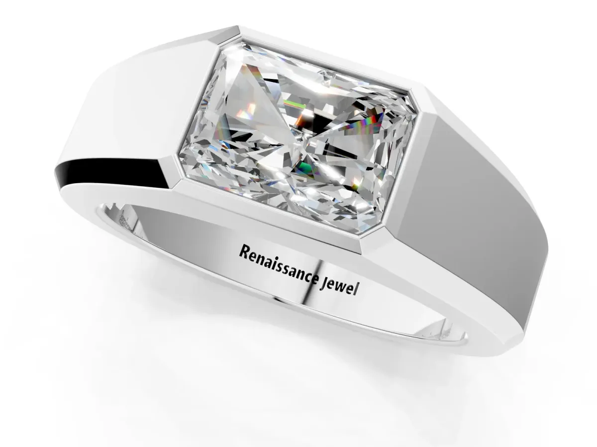 Radiant Diamond Wide Bezel Mens Ring Platinum