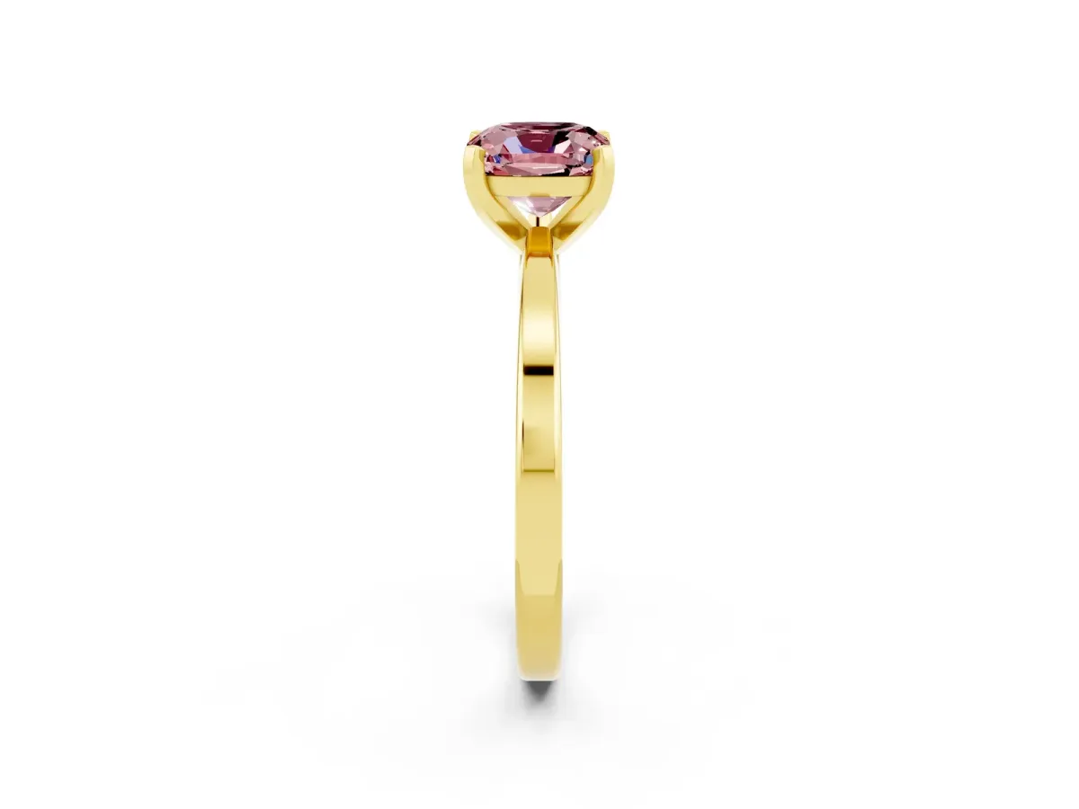 Cushion Cut Morganite Solitaire Engagement Ring with Classic Band and Four-Prong Setting Yellow gold