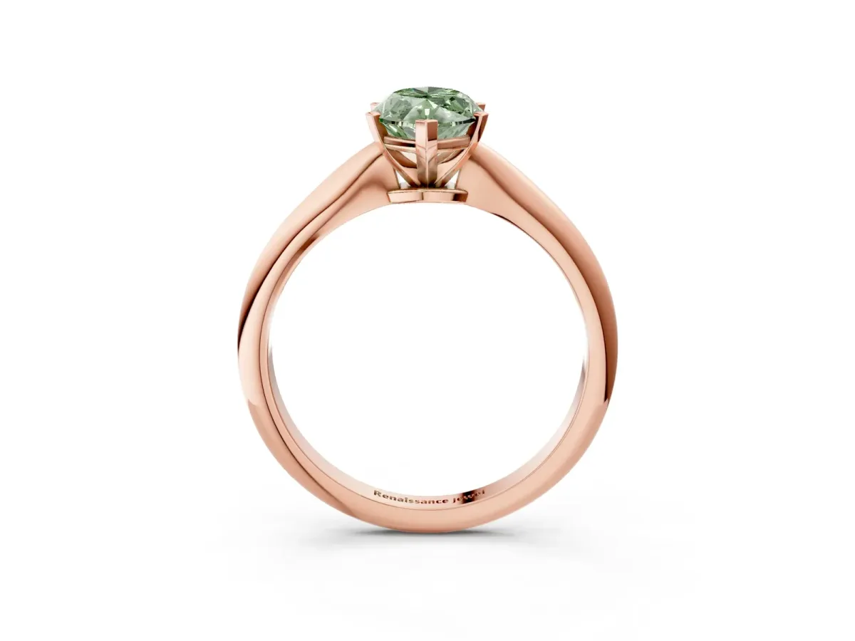 Fancy Green Marquise Cut Diamond Solitaire Engagement Ring with Classic Band and Four-Prong Setting Rose gold