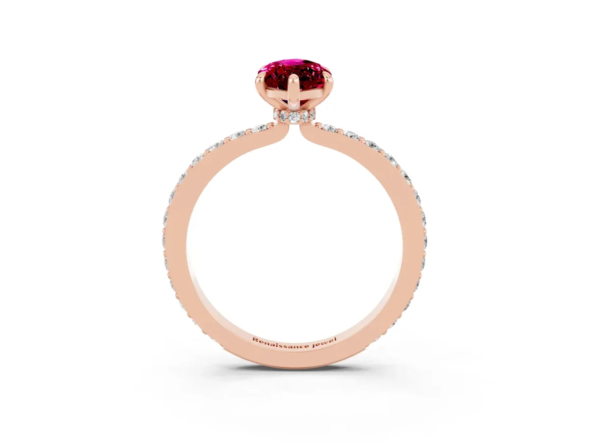 Marquise Cut Garnet Solitaire Engagement Ring with Pavé Band and Four-Prong Setting Rose gold