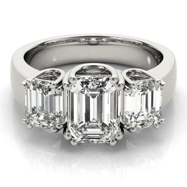 Three-Stone Asscher Cut Cut Diamond Ring with Channel Set Band and Four-Prong Setting Platinum