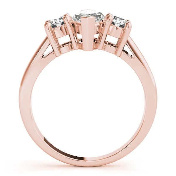 Three-Stone Round Cut Diamond Solitaire with Round Accents and Prong Setting on a Classic Band Rose gold