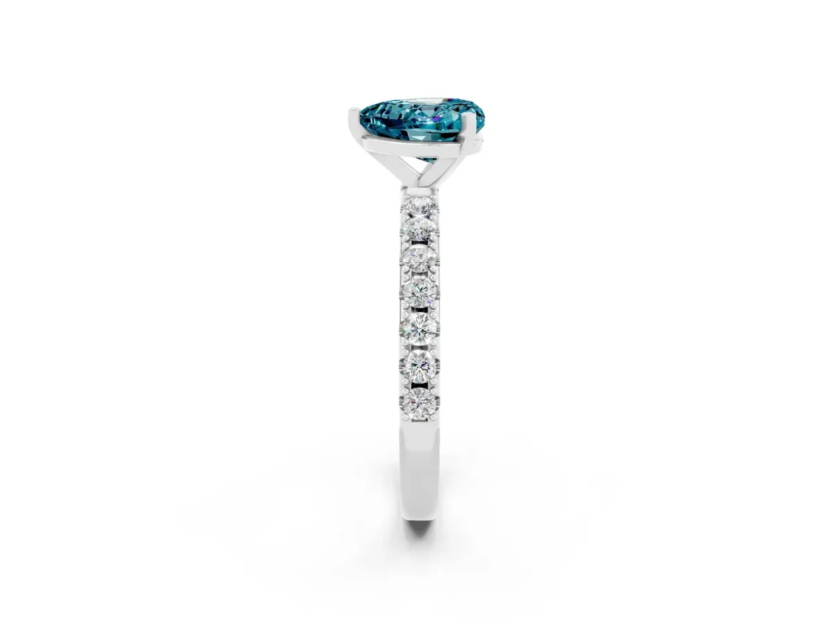 Heart Cut Blue Topaz Solitaire Pavé Band with Four-Prong Setting Platinum