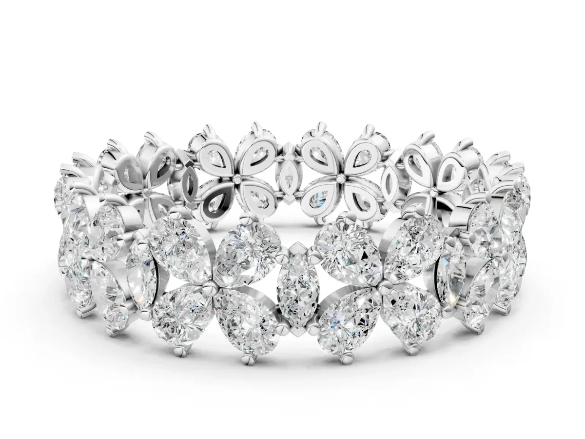 Pear and Marquise Diamond Floral Promise Ring Silver