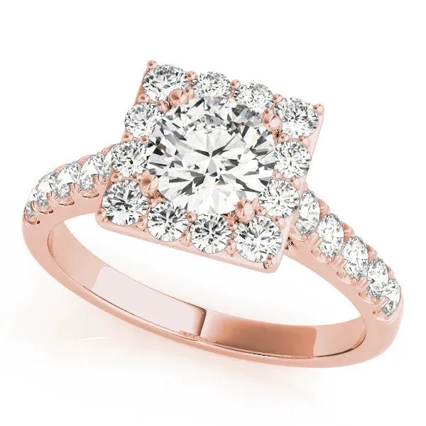 Halo Round Cut Diamond Pave Band Prong Setting Ring Rose gold