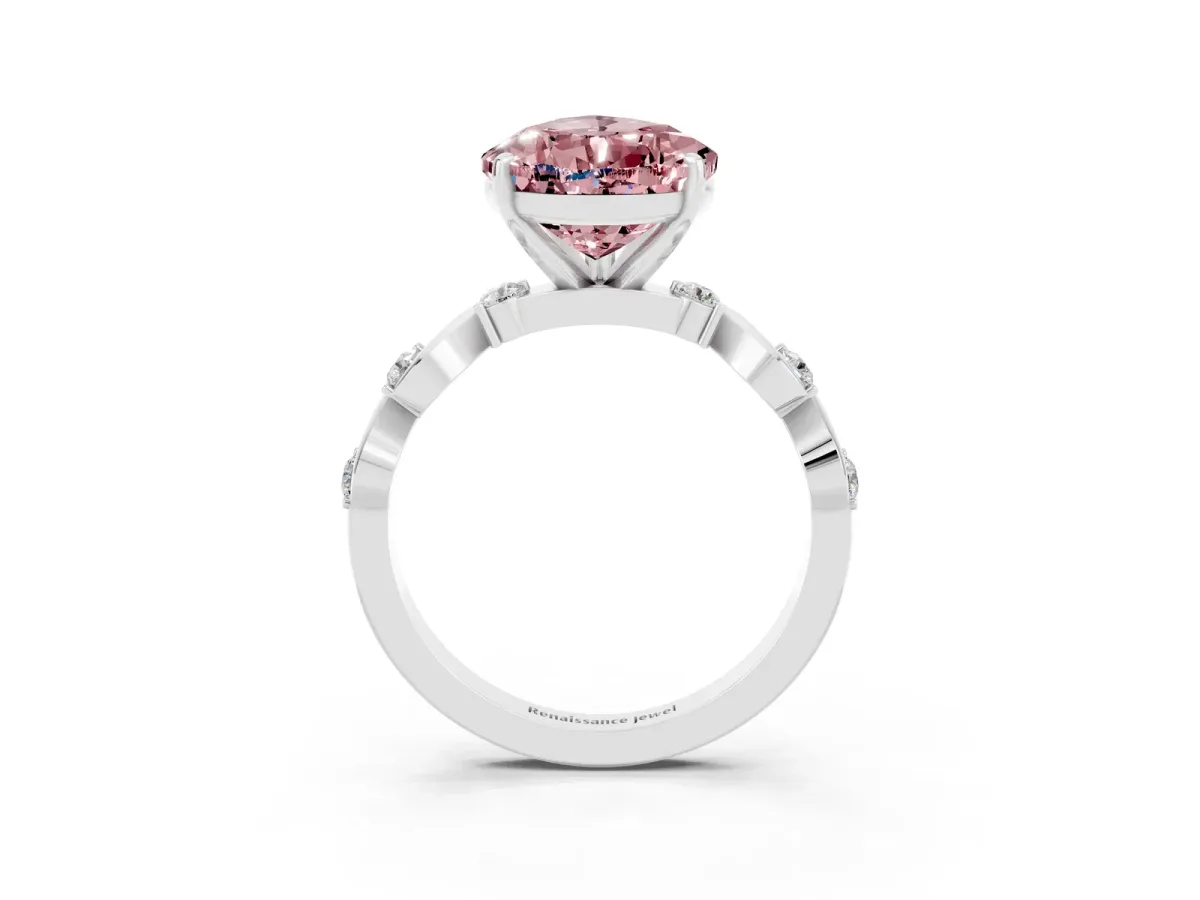 Pear Cut Morganite Solitaire Twisted Band with Round Accents and Prong Setting Silver