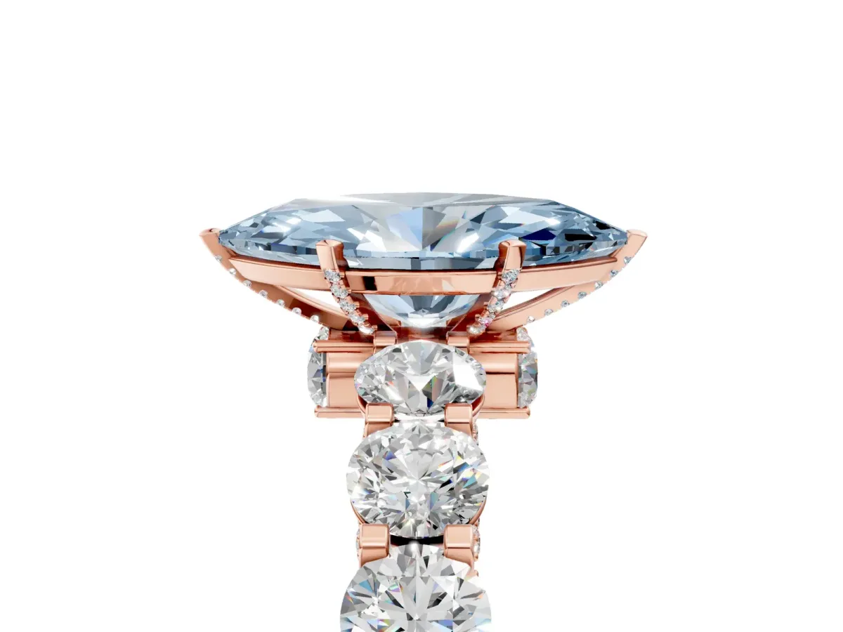 Fancy Blue Marquise Cut Diamond Side Stone Engagement Ring with Four-Prong Setting Rose gold