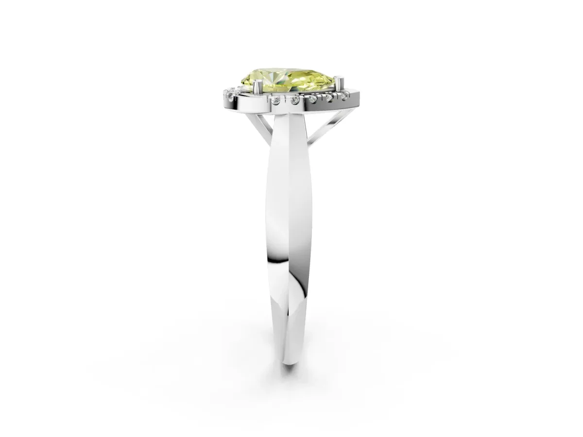 Fancy Yellow Pear Cut Cut Halo Solitaire Engagement Ring with Square Band and Four-Prong Setting White gold