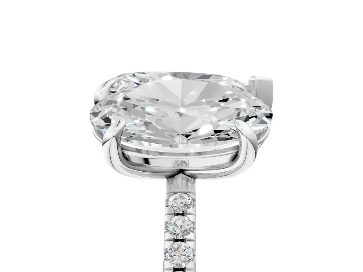 Oval and Pear Toi Moi Ring with Prong Setting and Micro Pave Band Silver