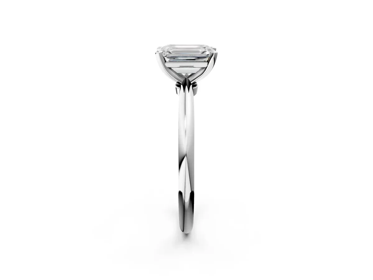 Emerald Cut Diamond Solitaire Ring with Six-Prong Setting and Classic Band Silver