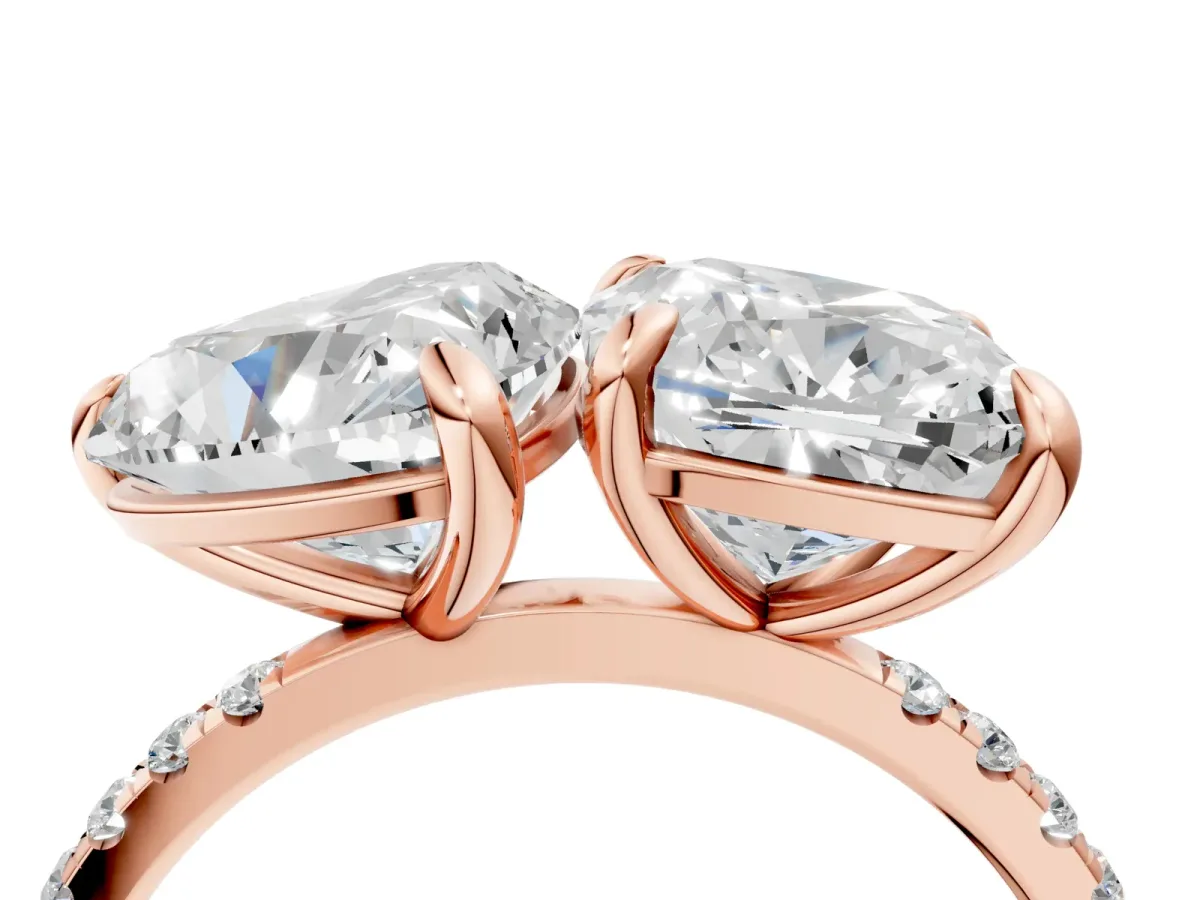 Cushion and Heart Toi Moi Ring with Prong Setting and Pave Band Rose gold
