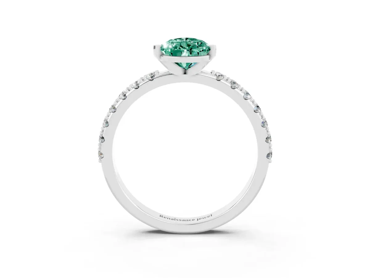 Pear Cut Green Sapphire Solitaire Pavé Band with Four-Prong Setting Silver