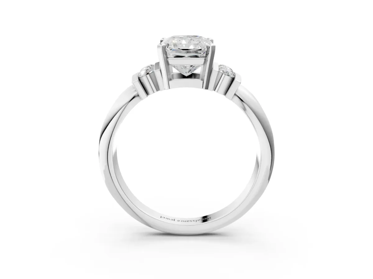 Radiant Cut Cut Three-Stone Channel Set Ring with Bar Prongs Platinum