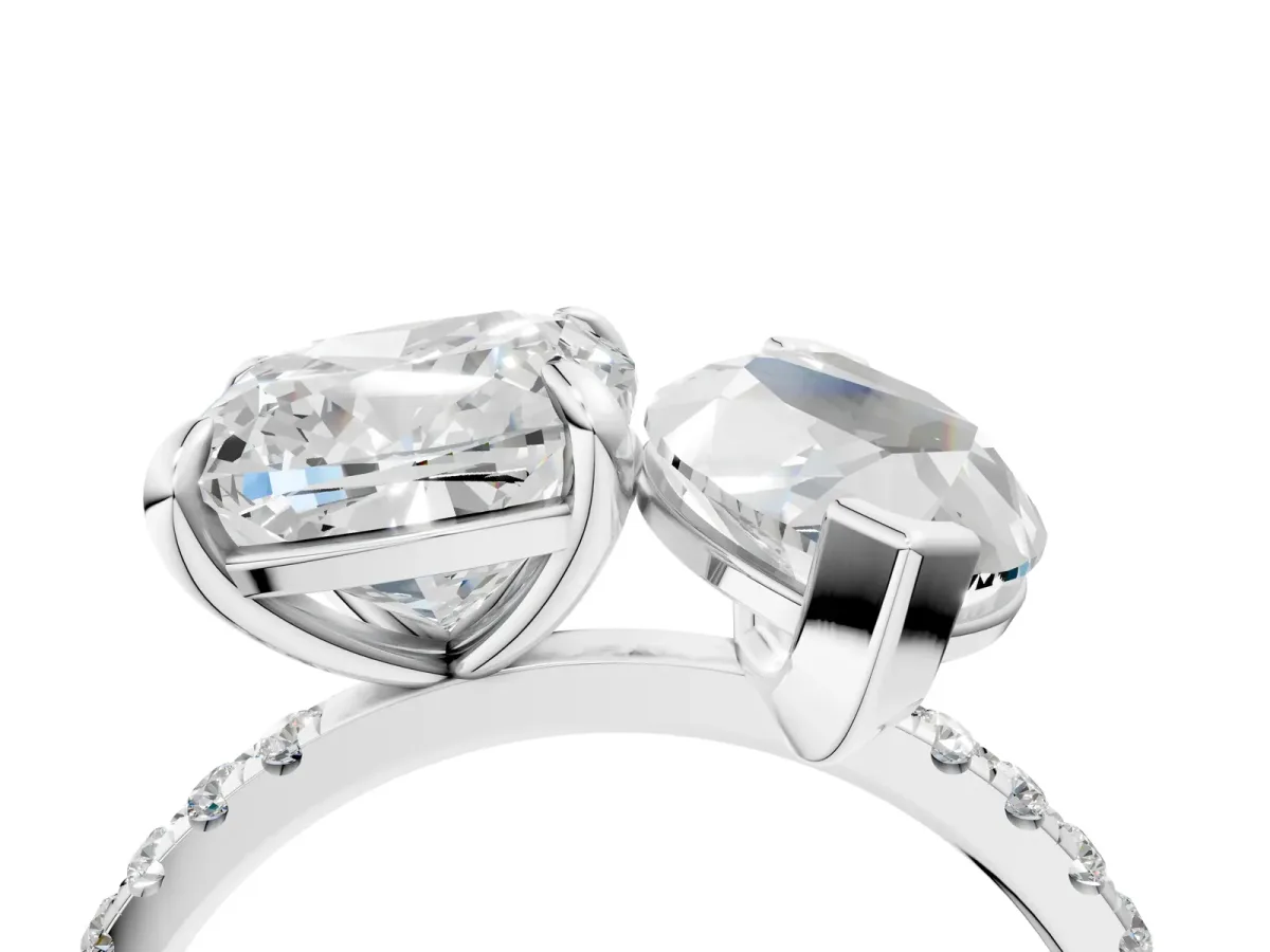Cushion and Marquise Toi Moi Ring with Prong Setting and Micro Pave Band Silver