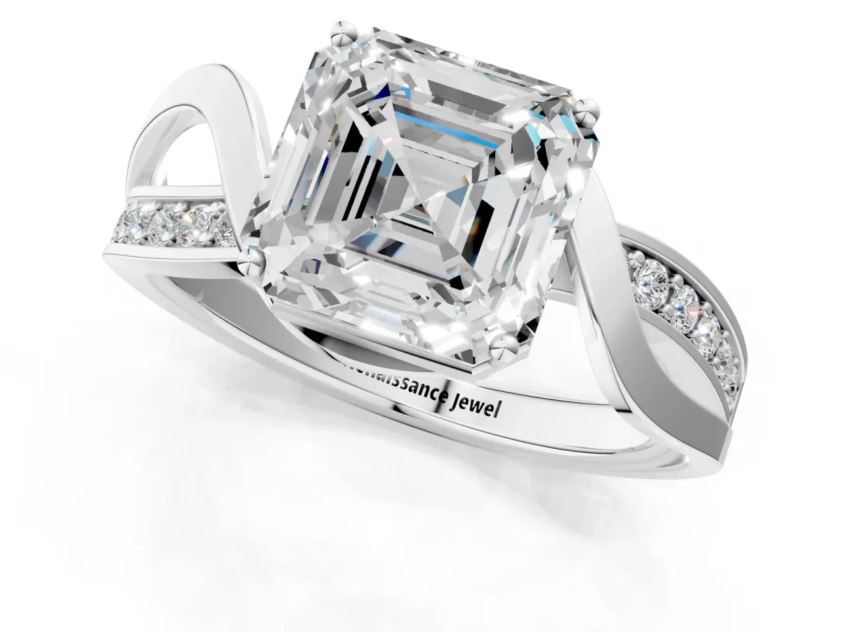 Asscher Cut Solitaire Twisted Band with Prong Setting Platinum