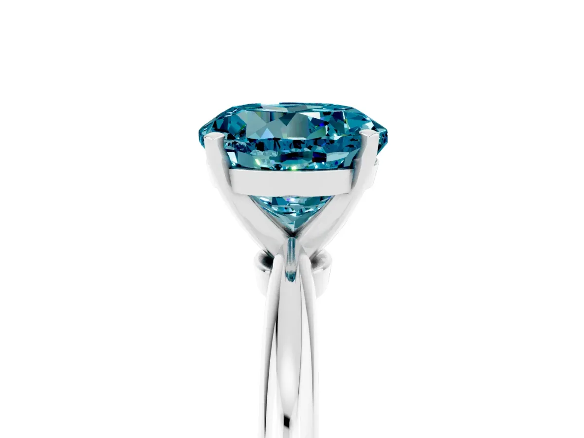 Round Cut Blue Topaz Solitaire Ring with Six-Prong Setting and Classic Band Silver
